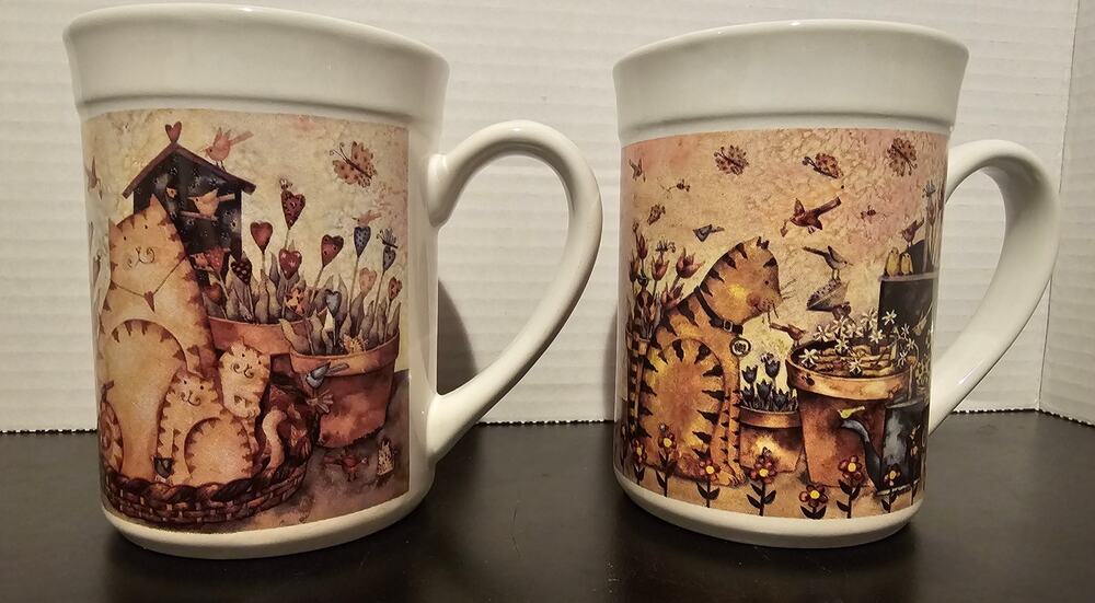 Essential Home Debi Hion Designed Cat Life Coffee Mugs Set of Two